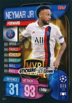 Sticker Neymar Jr - UEFA Champions League 2019-2020. Match Attax Extra. Italy n. MVP5 - Topps