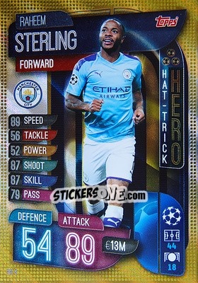 Sticker Raheem Sterling - UEFA Champions League 2019-2020. Match Attax Extra. Italy n. HH4 - Topps