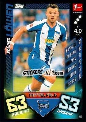 Sticker Eduard Löwen - German Fussball Bundesliga 2019-2020. Match Attax Action n. 419 - Topps