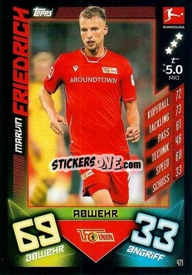 Sticker Marvin Friedrich - German Fussball Bundesliga 2019-2020. Match Attax Action n. 421 - Topps