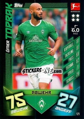 Sticker Ömer Toprak - German Fussball Bundesliga 2019-2020. Match Attax Action - Topps