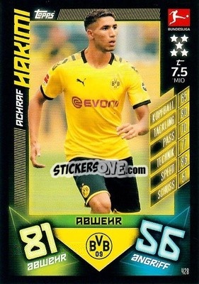 Sticker Achraf Hakimi - German Fussball Bundesliga 2019-2020. Match Attax Action n. 428 - Topps