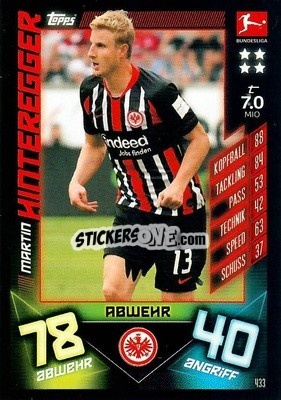 Sticker Martin Hinteregger - German Fussball Bundesliga 2019-2020. Match Attax Action - Topps