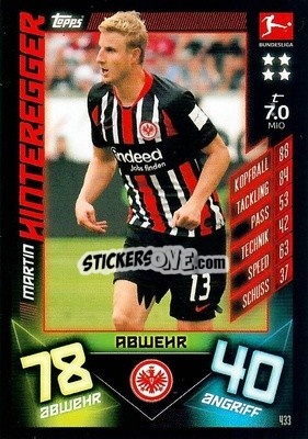 Sticker Martin Hinteregger - German Fussball Bundesliga 2019-2020. Match Attax Action n. 433 - Topps
