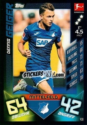 Sticker Denis Geiger - German Fussball Bundesliga 2019-2020. Match Attax Action n. 439 - Topps