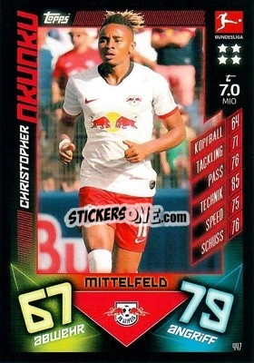 Sticker Christopher Nkunku - German Fussball Bundesliga 2019-2020. Match Attax Action n. 447 - Topps