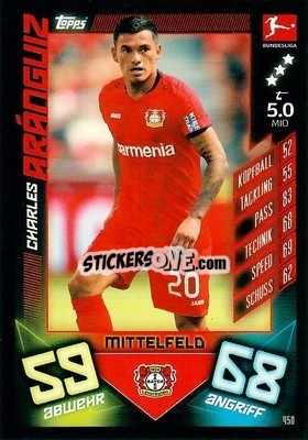 Sticker Charles Aránguiz - German Fussball Bundesliga 2019-2020. Match Attax Action - Topps