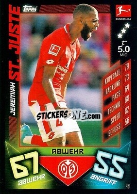 Sticker Jeremiah St. Juste - German Fussball Bundesliga 2019-2020. Match Attax Action n. 451 - Topps