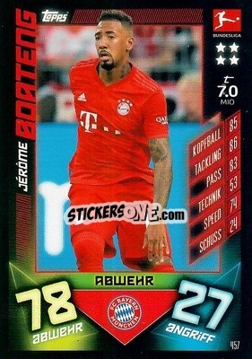 Sticker Jérôme Boateng - German Fussball Bundesliga 2019-2020. Match Attax Action n. 457 - Topps
