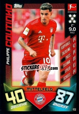 Sticker Philippe Coutinho - German Fussball Bundesliga 2019-2020. Match Attax Action n. 458 - Topps