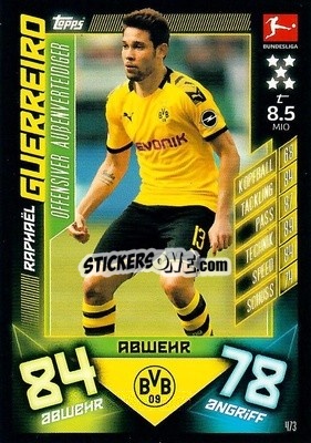 Sticker Raphaël Guerreiro - German Fussball Bundesliga 2019-2020. Match Attax Action n. 473 - Topps