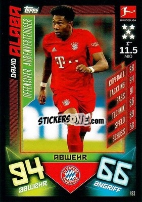 Sticker David Alaba - German Fussball Bundesliga 2019-2020. Match Attax Action n. 483 - Topps