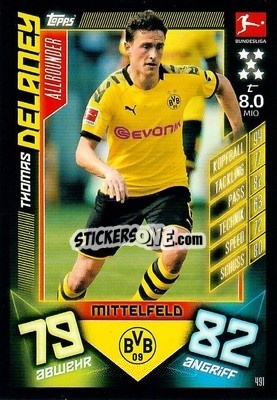 Sticker Thomas Delaney - German Fussball Bundesliga 2019-2020. Match Attax Action n. 491 - Topps