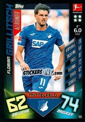 Sticker Florian Grillitsch - German Fussball Bundesliga 2019-2020. Match Attax Action n. 495 - Topps