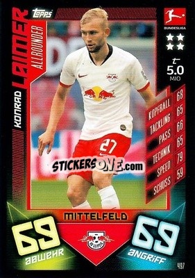Sticker Konrad Laimer - German Fussball Bundesliga 2019-2020. Match Attax Action n. 497 - Topps