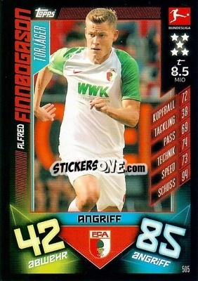 Sticker Alfred Finnbogason - German Fussball Bundesliga 2019-2020. Match Attax Action n. 505 - Topps