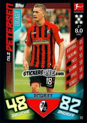 Sticker Nils Petersen - German Fussball Bundesliga 2019-2020. Match Attax Action n. 512 - Topps