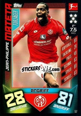 Sticker Jean-Philippe Mateta - German Fussball Bundesliga 2019-2020. Match Attax Action n. 517 - Topps