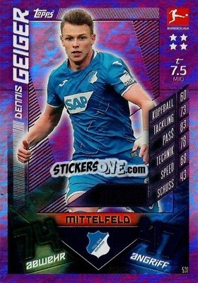 Sticker Dennis Geiger - German Fussball Bundesliga 2019-2020. Match Attax Action n. 531 - Topps