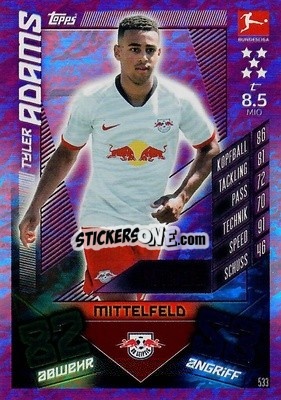Sticker Tyler Adams - German Fussball Bundesliga 2019-2020. Match Attax Action n. 533 - Topps