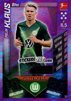 Sticker Felix Klaus - German Fussball Bundesliga 2019-2020. Match Attax Action - Topps