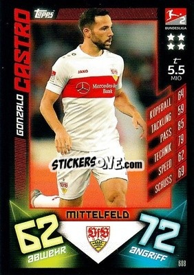 Sticker Gonzalo Castro - German Fussball Bundesliga 2019-2020. Match Attax Action n. 608 - Topps