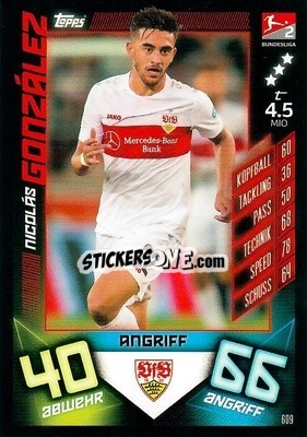 Sticker Nicolás Gonzáles - German Fussball Bundesliga 2019-2020. Match Attax Action n. 609 - Topps