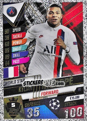 Sticker Kylian Mbappé - Match Attax 101. Season 2019-2020 n. W5 - Topps