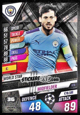 Sticker David Silva - Match Attax 101. Season 2019-2020 n. W36 - Topps