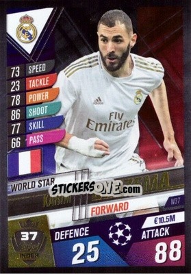Sticker Karim Benzema - Match Attax 101. Season 2019-2020 n. W37 - Topps