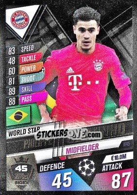 Sticker Philippe Coutinho - Match Attax 101. Season 2019-2020 n. W45 - Topps