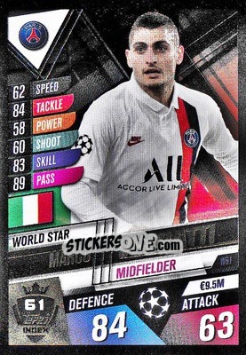 Sticker Marco Verratti - Match Attax 101. Season 2019-2020 n. W61 - Topps