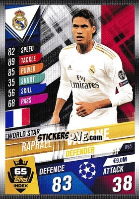 Sticker Raphaël Varane - Match Attax 101. Season 2019-2020 n. W65 - Topps