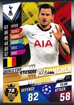 Sticker Jan Vertonghen - Match Attax 101. Season 2019-2020 - Topps