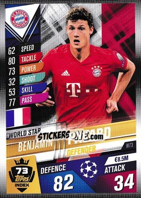 Sticker Benjamin Pavard - Match Attax 101. Season 2019-2020 n. W73 - Topps