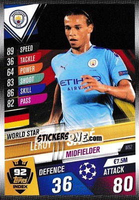 Sticker Leroy Sané - Match Attax 101. Season 2019-2020 n. W92 - Topps