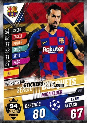 Sticker Sergio Busquets - Match Attax 101. Season 2019-2020 n. W94 - Topps