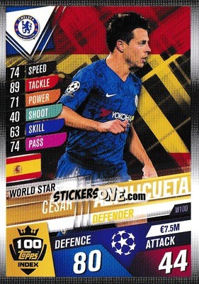 Sticker César Azpilicueta - Match Attax 101. Season 2019-2020 n. W100 - Topps