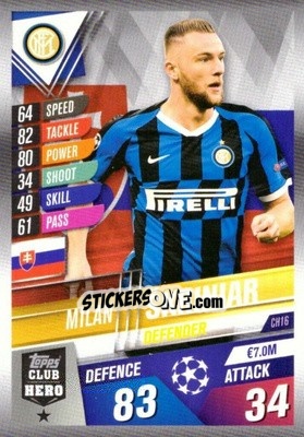 Sticker Milan Škriniar - Match Attax 101. Season 2019-2020 n. CH16 - Topps