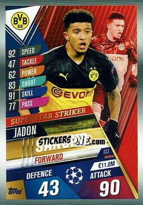 Sticker Jadon Sancho - Match Attax 101. Season 2019-2020 n. SS3 - Topps