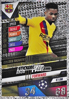 Sticker Ansu Fati - Match Attax 101. Season 2019-2020 - Topps