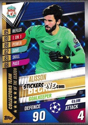 Sticker Alisson Becker - Match Attax 101. Season 2019-2020 n. TS1 - Topps