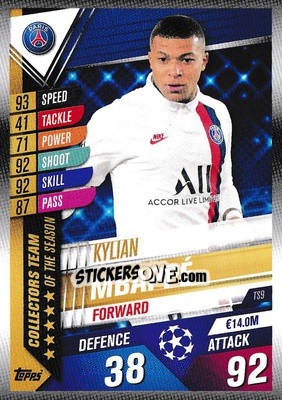 Sticker Kylian Mbappé - Match Attax 101. Season 2019-2020 n. TS9 - Topps