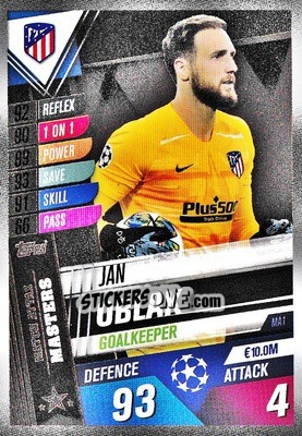 Sticker Jan Oblak - Match Attax 101. Season 2019-2020 n. MA1 - Topps