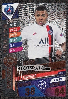 Sticker Kylian Mbappé - Match Attax 101. Season 2019-2020 n. LE1B - Topps
