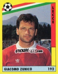 Sticker Giacomo Zunico - Il Grande Calcio 1991 n. 192 - Vallardi