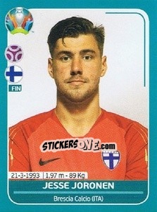Sticker Jesse Joronen - UEFA Euro 2020 Preview. 568 stickers version n. FIN8 - Panini