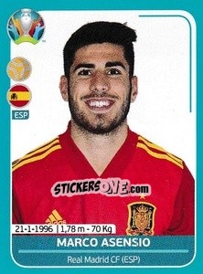 Sticker Marco Asensio - UEFA Euro 2020 Preview. 568 stickers version n. ESP-A5 - Panini