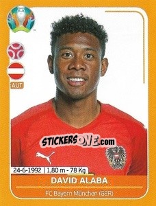 Sticker David Alaba - UEFA Euro 2020 Preview. 528 stickers version n. AUT8 - Panini