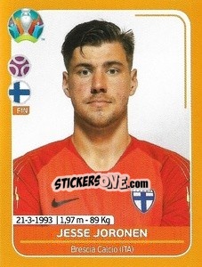 Sticker Jesse Joronen - UEFA Euro 2020 Preview. 528 stickers version n. FIN6 - Panini